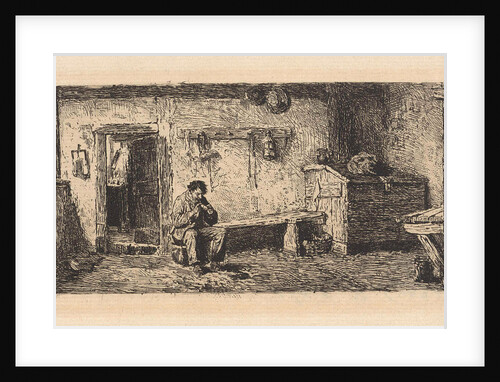 Pipe Smoking man in a barn by Hendrik Jacobus Scholten