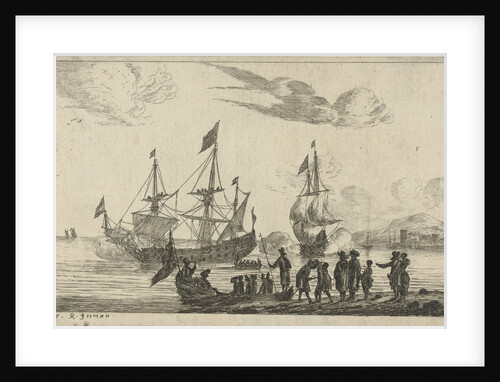 Harbour Scene with a landing boat by Reinier Nooms