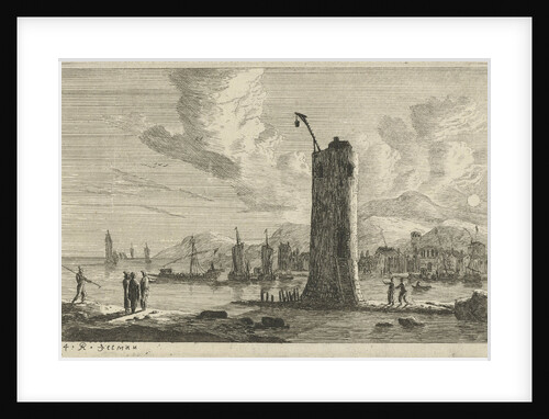 port with a lighthouse by Reinier Nooms