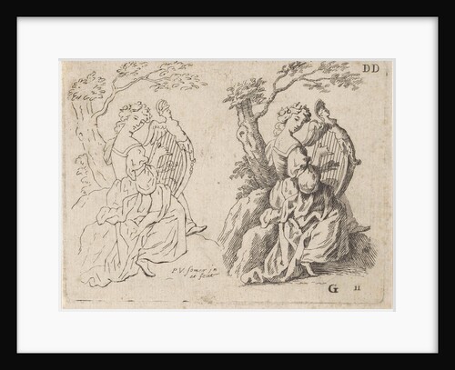 Study Journal Harp playing woman by Paul van Somer II