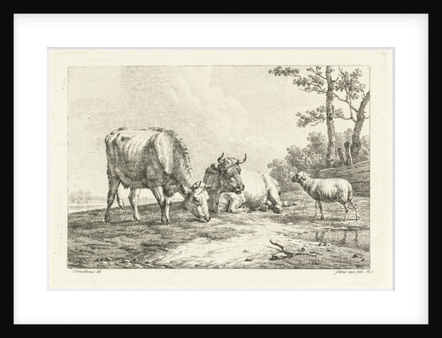 Two cows and a sheep by Frédéric Théodore Faber