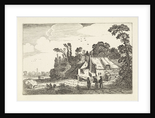 Figures on a country road near a farm by Jan van de Velde II