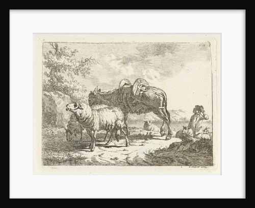 Shepherd with sheep and a donkey by Frédéric Théodore Faber