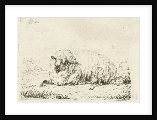 Lying sheep with thick fur by Frédéric Théodore Faber
