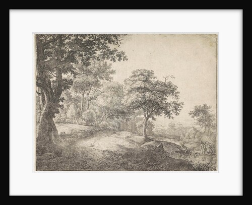 Two figures wading through a stream by Anthonie Waterloo