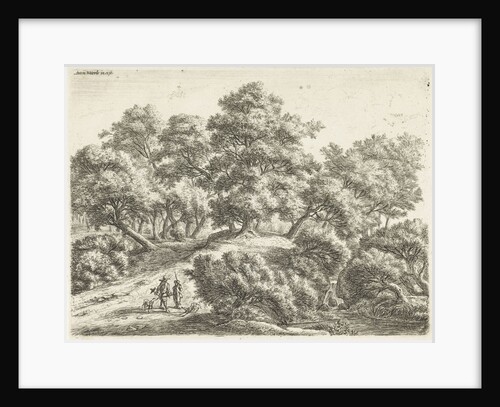 Falconer and hunter in a forest by Anthonie Waterloo