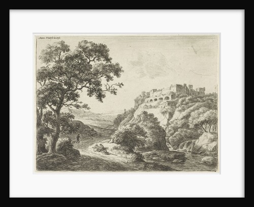 Resting travelers along a country road by Anthonie Waterloo