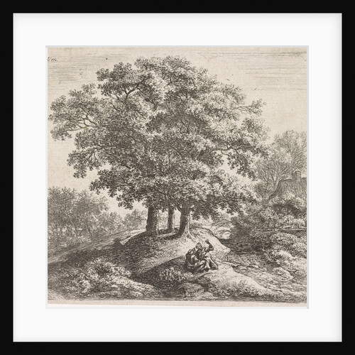 Two figures on a hill near a house by Anthonie Waterloo