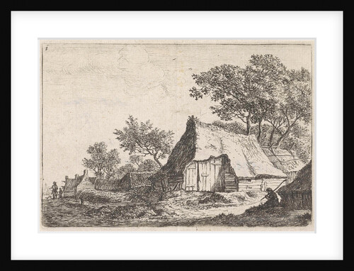 View of a village with walkers by Anthonie Waterloo