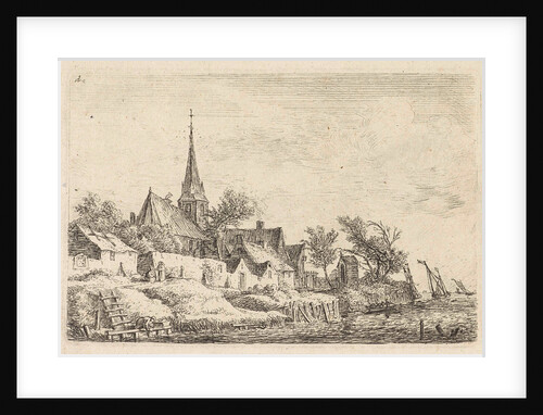 View of a village on the water, Anthonie Waterloo by Pierre François Basan