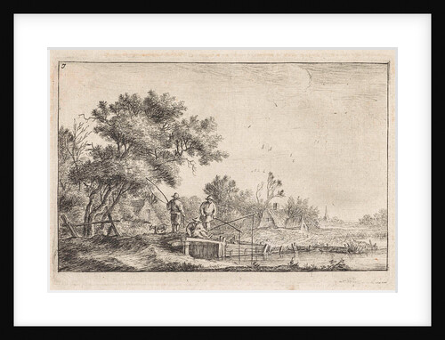 Three fishermen on a bridge, Anthonie Waterloo by Cornelis Danckerts II