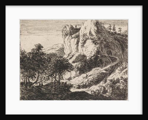 Wooden bridge with a rock by Anthonie Waterloo