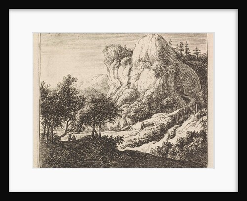 Wooden bridge with a rock, Anthonie Waterloo by Reinier and Josua Ottens