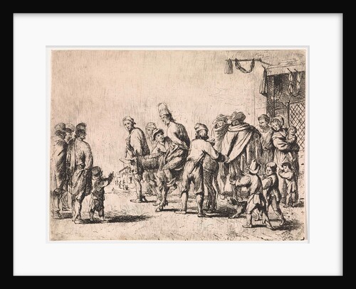 Man tied up on a donkey by Cornelis de Wael