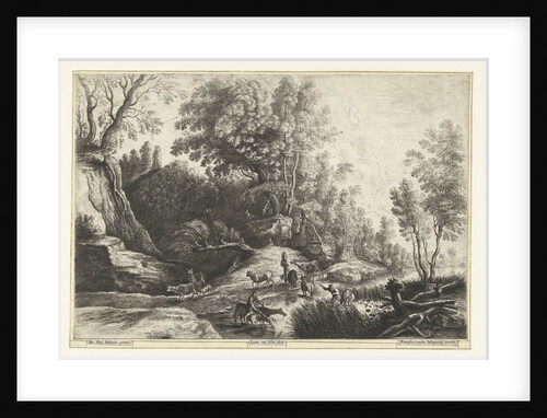 Horses and cows at a watering hole by Frans van den Wijngaerde