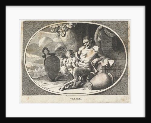 Satyr with child sit at tree by Charles Le Brun