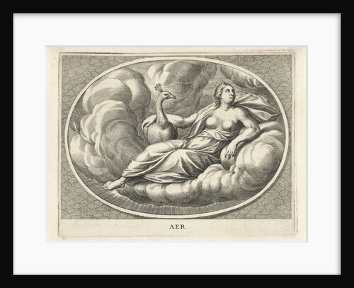 Female personifcatie element of air as the goddess Juno with peacock by Cornelis van Dalen II