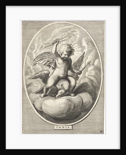 Element fire as a child with lightning bolts on back of eagle by Abraham van Diepenbeeck