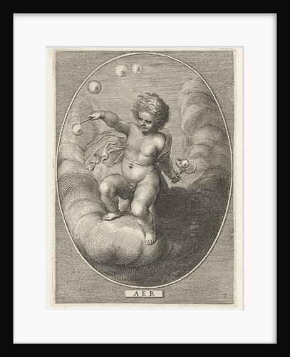 Element air as a child blowing bubbles on cloud by Nicolaes Visscher I