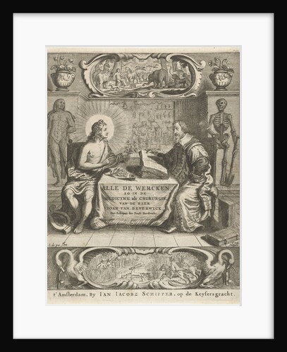 Physician Johan Beverwijk studying books about Apollo at the table in interior by Jan Jacobsz Schipper