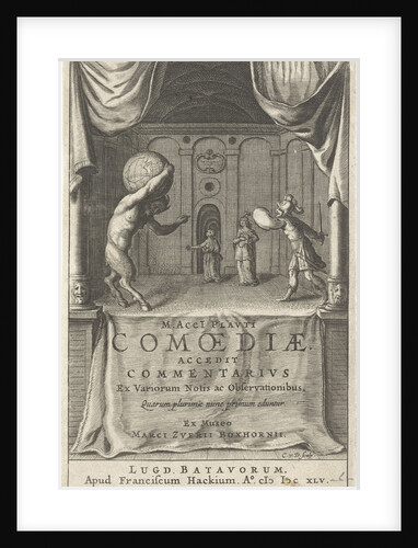 Scenic with satyr that world globe on shoulders and soldier who threatens levied sword by Franciscus Hackius