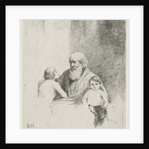 Old man with two kids and a dog by Christiaan Wilhelmus Moorrees