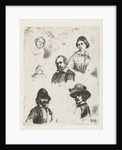Study Sheet with six busts by Christiaan Wilhelmus Moorrees