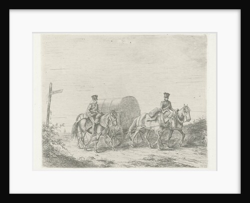 Two soldiers on horseback on the road by Christiaan Wilhelmus Moorrees