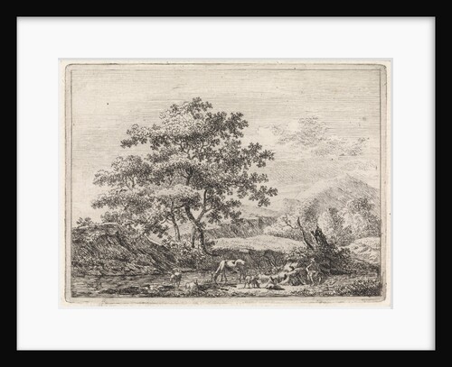 Shepherd with cattle in river by Johannes Christiaan Janson