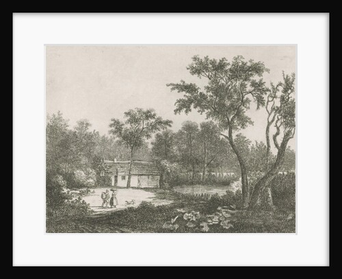 Man and woman at a house on the water by Hermanus Jan Hendrik van Rijkelijkhuysen