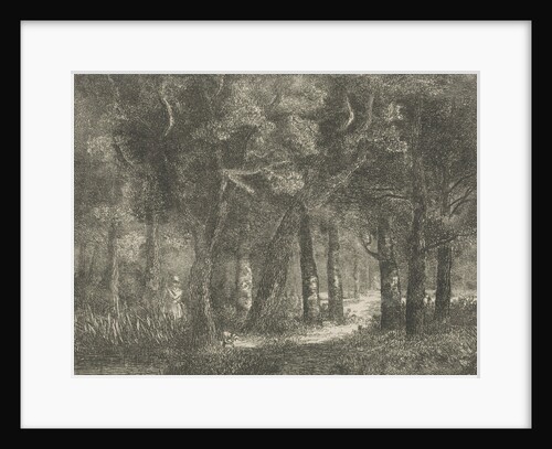 Hunter and his dog in the woods by Hermanus Jan Hendrik van Rijkelijkhuysen