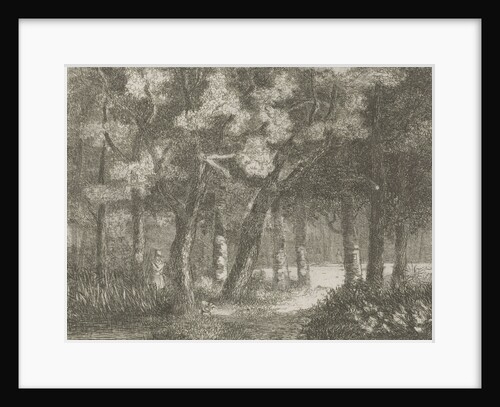 Hunter and his dog in the woods by Hermanus Jan Hendrik van Rijkelijkhuysen