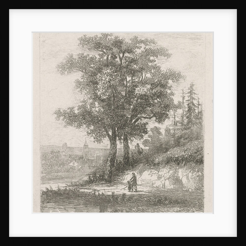 A man and a child on the waterfront by Hermanus Jan Hendrik van Rijkelijkhuysen