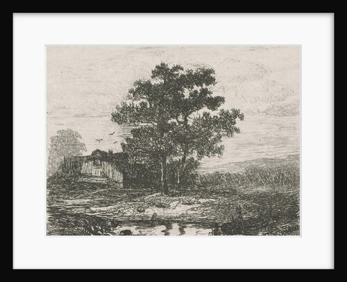 Two oaks and a wooden house by Hermanus Jan Hendrik van Rijkelijkhuysen