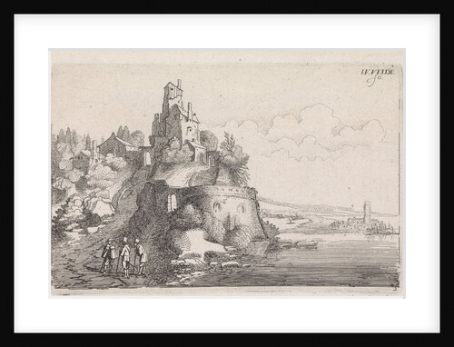 Figures at a fort in a river landscape by Jan van de Velde II