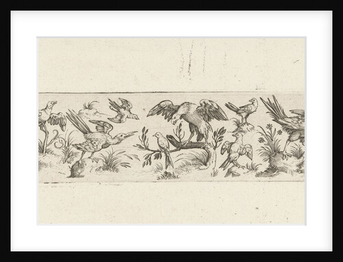 Frieze with eleven birds, in the middle is a large bird on a branch by Marcus Geeraerts