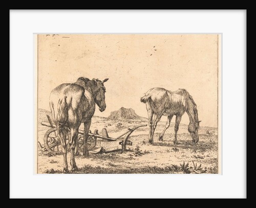 Two horses and a plow by Karel Dujardin