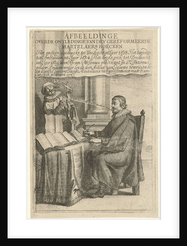 Portrait of Arnout van Geluwe, writing by Theodor Matham