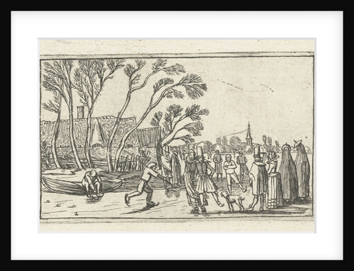 Skaters on the ice at a farm by Johannes Pietersz. Berendrecht