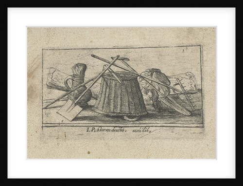 Title print with tools for working the land by Johannes Pietersz. Berendrecht