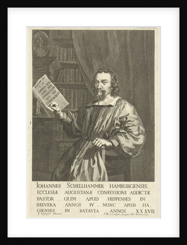 Portrait of Pastor Johannes Schellhammer, sitting at a desk by Hendrik Bary