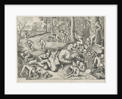 Peddler robbed by monkeys by Hieronymus Cock