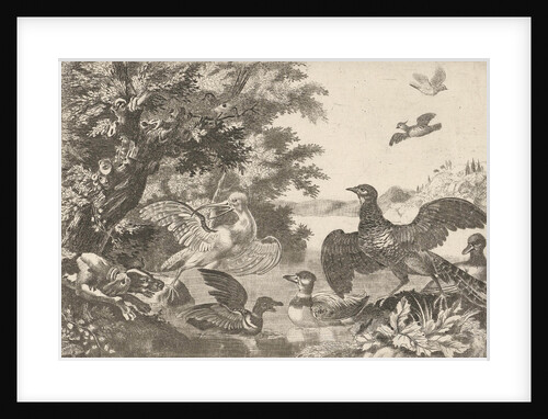 Waterfowl and a dog, Melchior d' Hondecoeter by Monogrammist RP