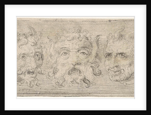 Three masks, two with horns by Pieter Feddes van Harlingen