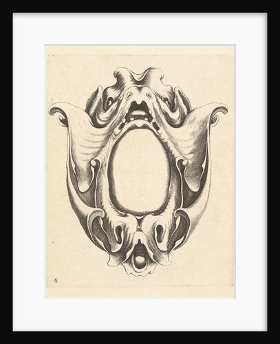 Cartouche with mask with gaping mouth by Frederik de Wit