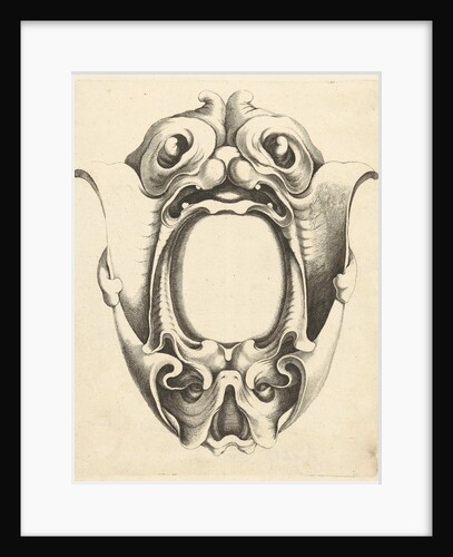 Cartouche with top and bottom of a mask by Frederik de Wit