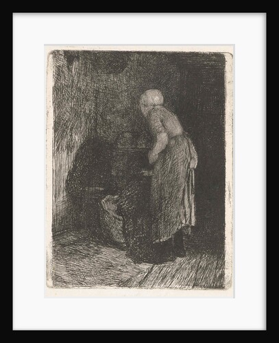 Woman looking in a crib by Bernardus Johannes Blommers