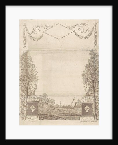 Wish Letter with decorative framework with a townscape by Jan Hendriksen