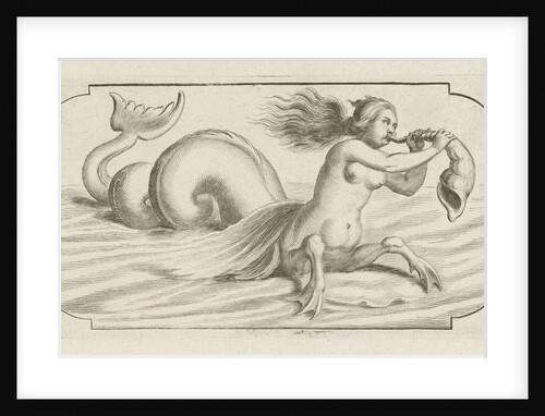 Female figure blowing on a conch by Justus Danckerts