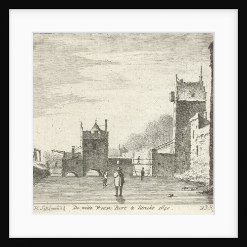 Figures on the ice at the gate Wittevrouwen Utrecht The Netherlands by Anthonij van der Hae